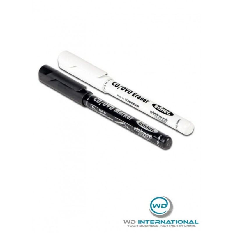 Lot Marqueur + Effaceur Noir pour CD/DVD Ednet