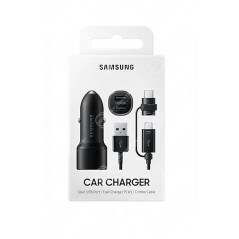 Double Chargeur Voiture 30W (15+15W) Samsung avec Câble USB A/Micro USB & USB C Noir