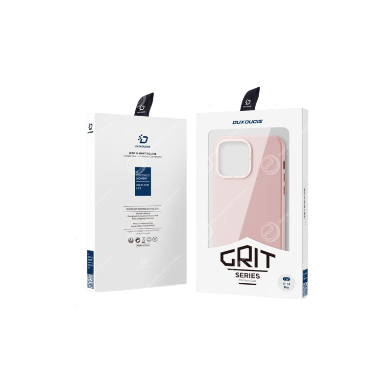 Coque iPhone 14 Pro Dux Ducis Grit Simili Cuir Rose (Compatible MagSafe)