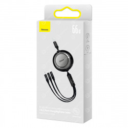 Baseus Bright Mirror 2 3in1 Retractable Cable USB Type A - Micro USB + Lightning + USB Type C 66W 1.1m Schwarz (CAMJ010101)