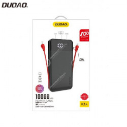 Dudao Batteria esterna nera 2xUSB 10000mAh 3in1 Cavo Lightning / USB Tipo C / Micro USB
