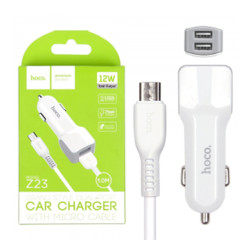 Chargeur voiture + Câble Micro USB Hoco Z23 Blanc