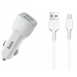 Chargeur voiture + Câble Micro USB Hoco Z23 Blanc
