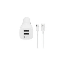Chargeur Allume Cigare 2 Prises USB Samsung + Câble USB Blanc