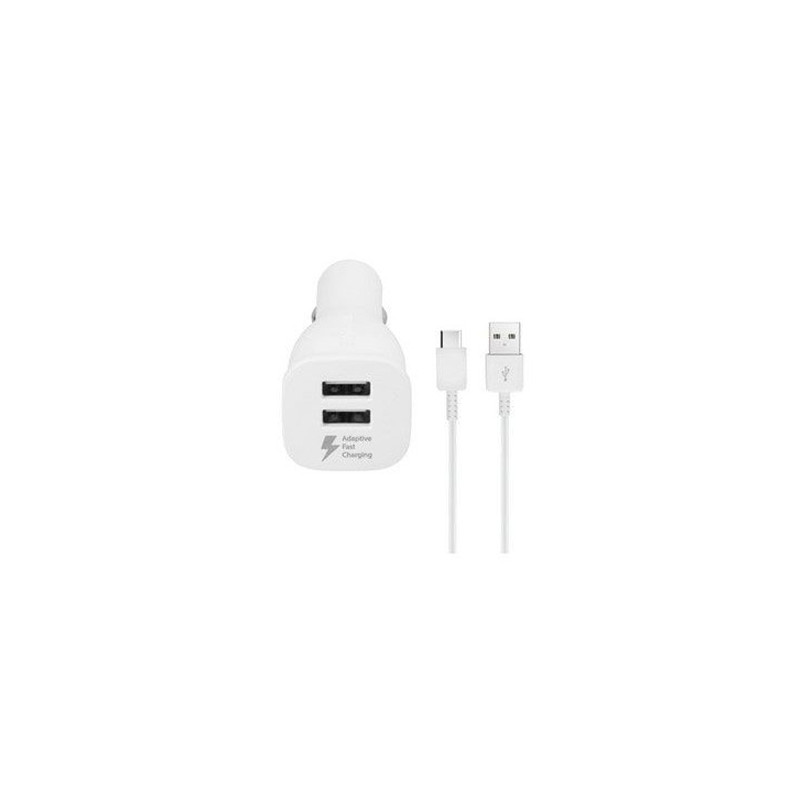 Chargeur Allume Cigare 2 Prises USB Samsung + Câble USB Blanc