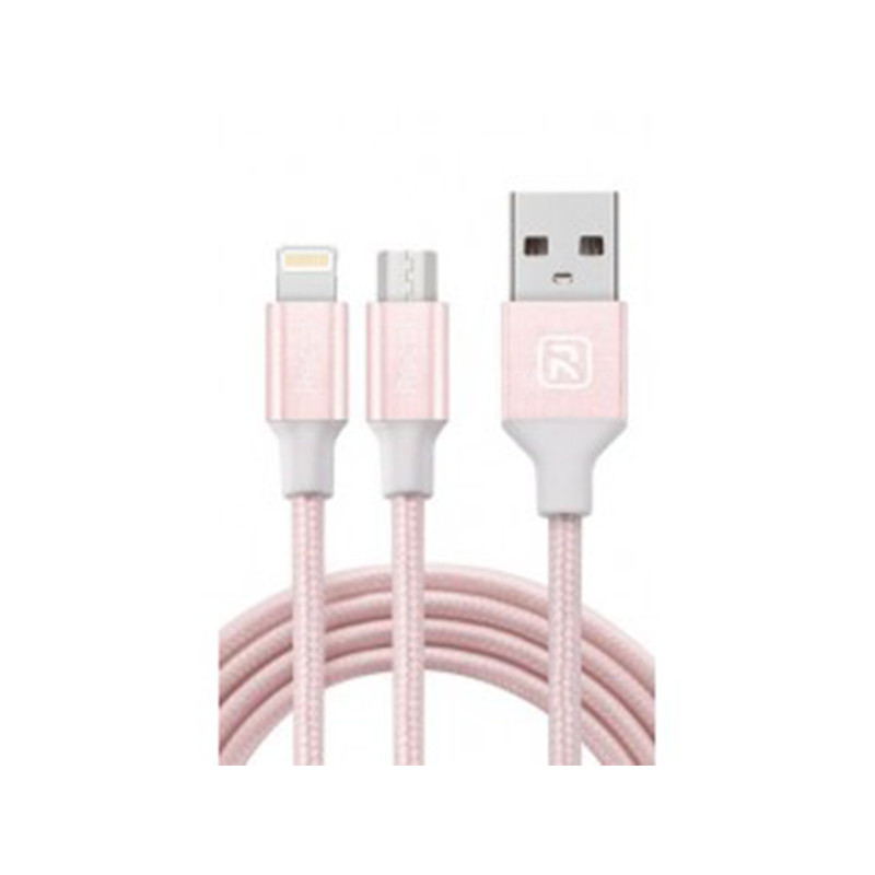 Câble Recci Rose Micro USB + 2 Lightning Charge Rapide 1.2m
