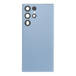 Battery Door + Battery Door Adhesive + Back Camera Lens and Bezel for Samsung Galaxy S22 Ultra 5G Blue without Logo
