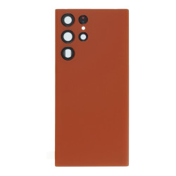 Battery Door + Battery Door Adhesive + Back Camera Lens and Bezel for Samsung Galaxy S22 Ultra 5G Orange without Logo
