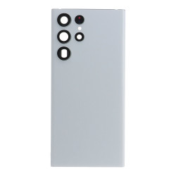 Battery Door + Battery Door Adhesive + Back Camera Lens and Bezel for Samsung Galaxy S22 Ultra 5G White without Logo