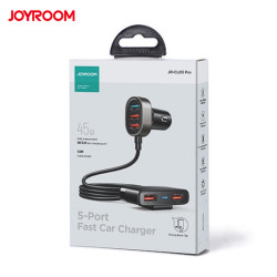 Joyroom Caricabatterie rapido per auto con cavo di estensione 45W 5xUSB-A nero JR-CL03 Pro